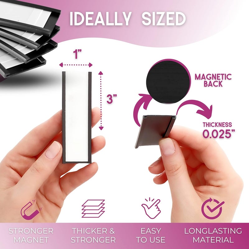 Availey. 60 Pack Magnetic 'C' Channel Label Holders for Metal Racks and Shelves with Protective Films and Replacement Strips 3" x 1" - Image 4